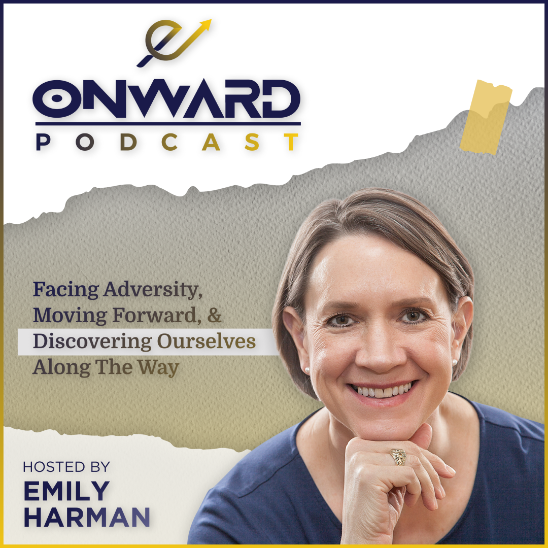 Onward Podcast cover art with photo of host Emily Harman