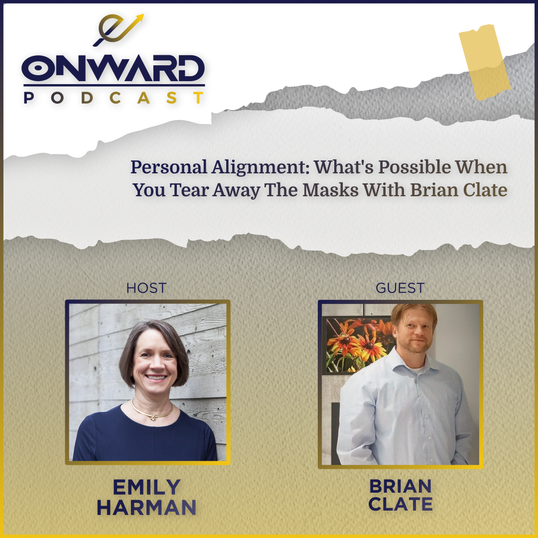 Onward Podcast Logo and photo of host and guest