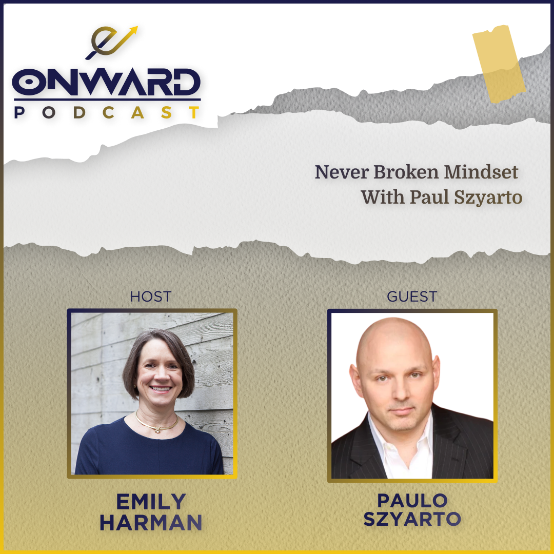 Onward Podcast logo and photo of host and guest