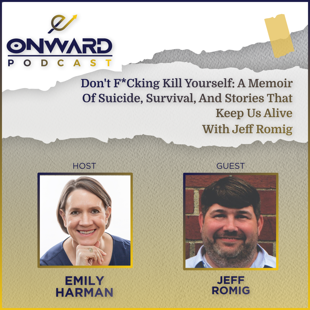 Onward Podcast logo and photo of guest and host